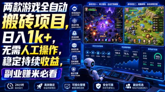 两款游戏全自动搬砖项目,无需人工操作,日入1k+,稳定持续收益,副业赚米必看【揭秘】-三零资源