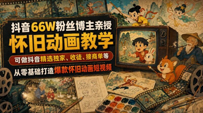 抖音66W粉丝博主亲授怀旧动画教学,可做抖音精选独家、收徒、接商单等,从零基础打造爆款怀旧动画短视频 三零资源-三零资源