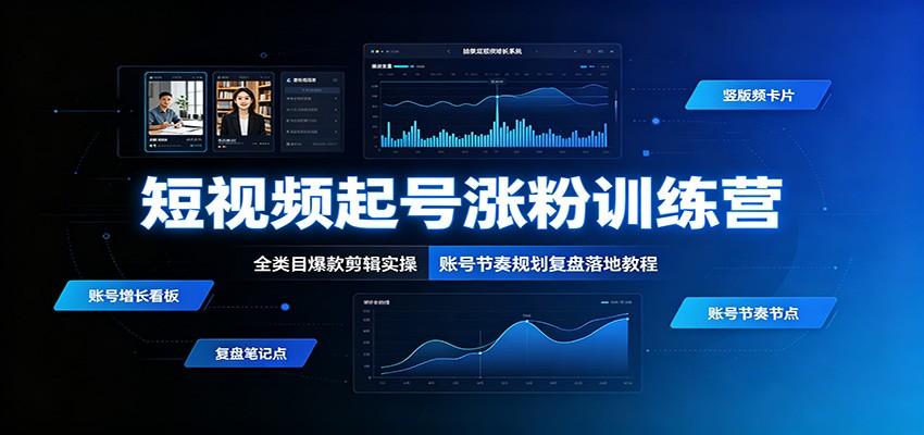 短视频起号涨粉训练营:全类目爆款剪辑实操,账号节奏规划复盘落地教程
