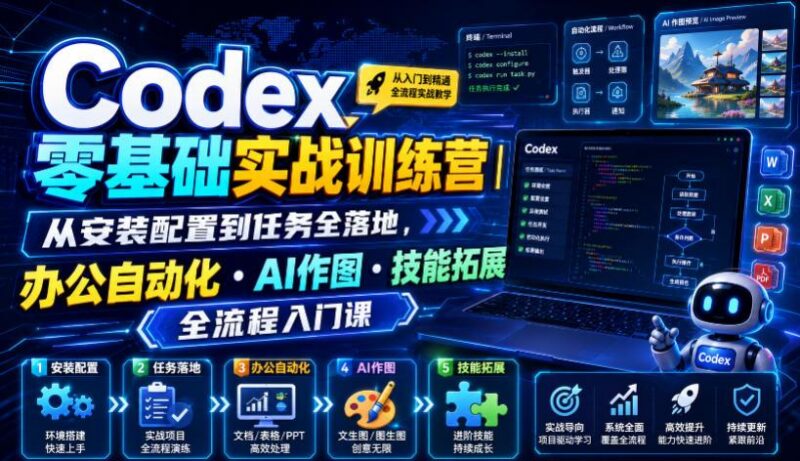 Codex零基础实战训练营|从安装配置到任务全落地,办公自动化・AI作图・技能拓展全流程入门课-三零资源