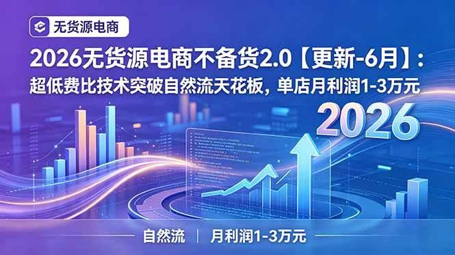 2026无货源电商不备货2.0【更新-7月】:超低费比技术突破自然流天花板,单店月利润1-3万元