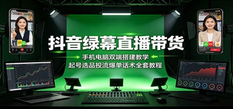 抖音绿幕直播带货:手机电脑双端搭建教学,起号选品投流爆单话术全套教程 三零资源-三零资源