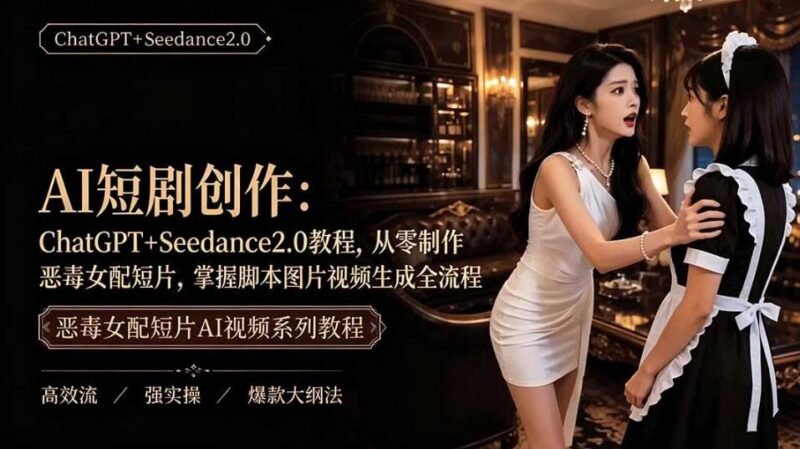 AI短剧从零创作实战课｜ChatGPT脚本撰写+Seedance2.0视频生成，恶毒女配短剧全流程教程-三零资源