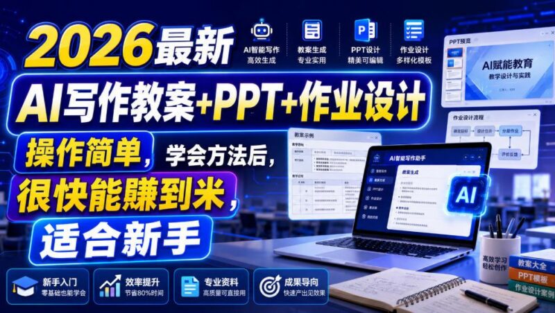 2026最新AI写作教案+PPT+作业设计，操作简单，学会方法后，很快能賺到米，适合新手-三零资源