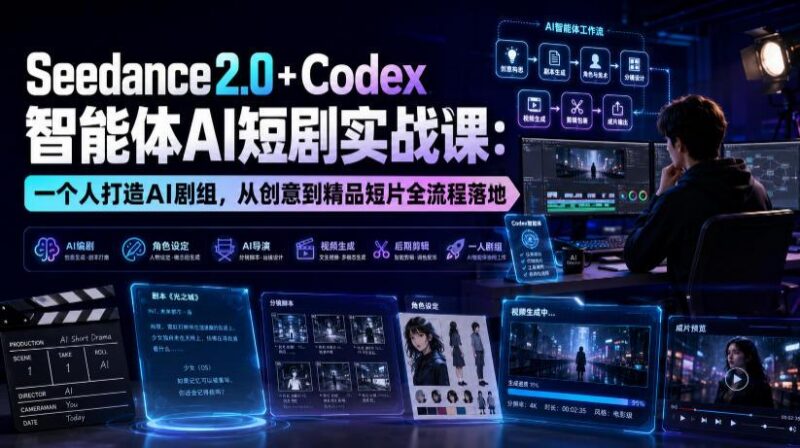 Seedance2.0+Codex智能体AI短剧实战课：一个人打造AI剧组，从创意到精品短片全流程 三零资源-三零资源