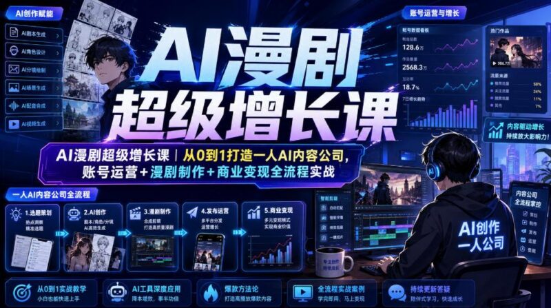 AI漫剧超级增长课｜从0到1打造一人AI内容公司，账号运营+漫剧制作+商业变现全流程实战-三零资源