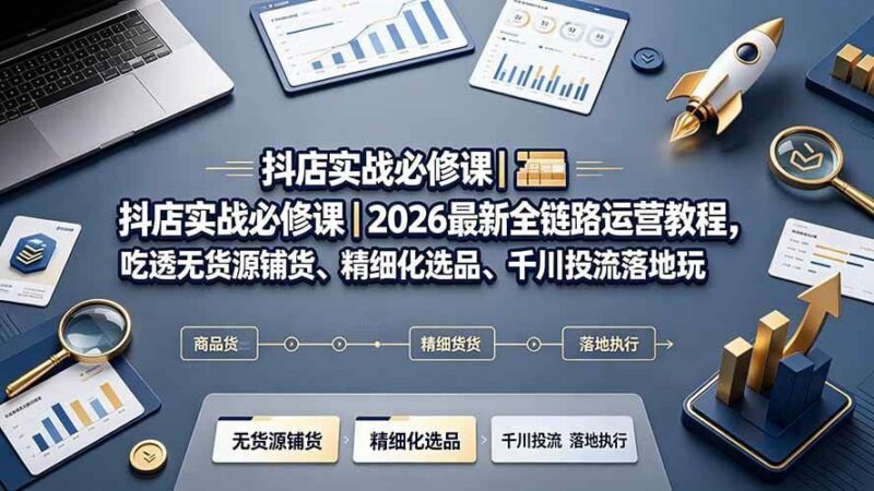 抖店实战必修课｜2026最新全链路运营教程，吃透无货源铺货、精细化选品、千川投流落地玩法-三零资源