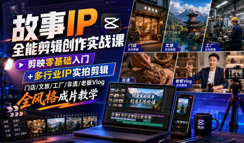 故事IP全能剪辑创作实战课｜剪映零基础入门+多行业IP实拍剪辑，门店/文旅/工厂/非遗/老板Vlog全风格成片教学-三零资源