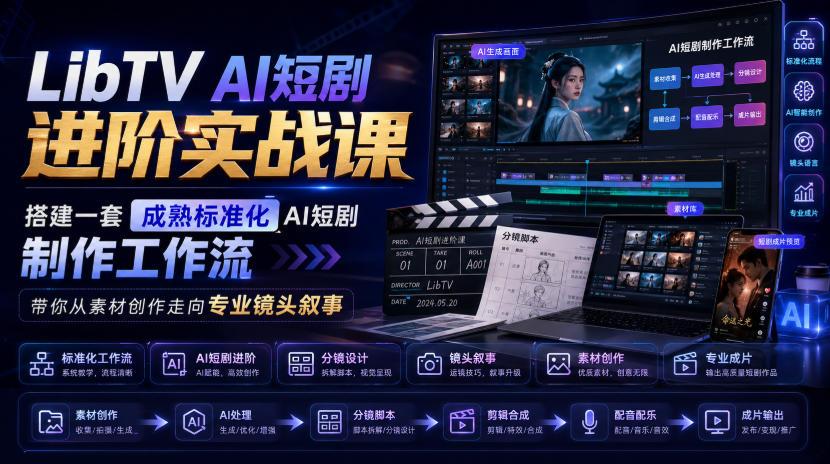 LibTV AI短剧进阶实战课,搭建一套成熟标准化AI短剧制作工作流,带你从素材创作走向专业镜头叙事 图1