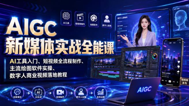 AIGC新媒体实战全能课|AI工具入门、短视频全流程制作、主流绘图软件实操、数字人商业视频落地教程 图1