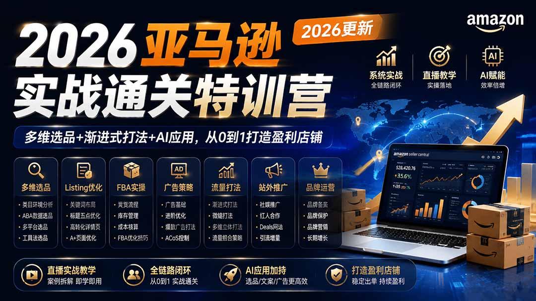2026亚马逊实战通关特训营-2026更新,多维选品+渐进式打法+AI应用,从0到1打造盈利店铺 图1