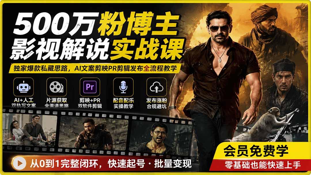 500万粉博主影视解说实战课|独家爆款私藏思路,AI文案剪映PR剪辑发布全流程教学 图1