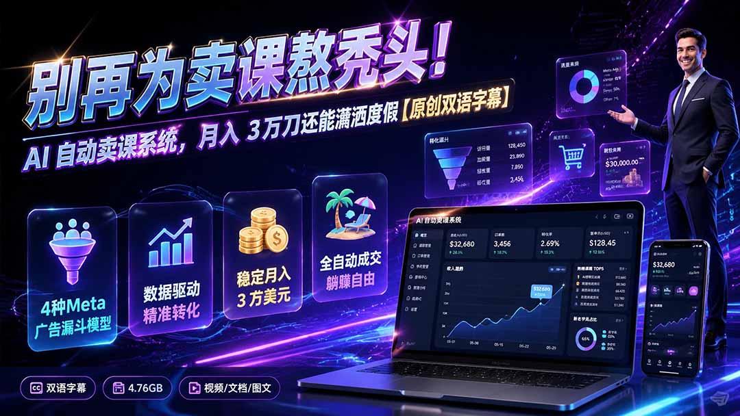 别再为卖课熬秃头!AI 自动卖课系统,月入 3 万刀还能潇洒度假【原创双语字幕】 图1