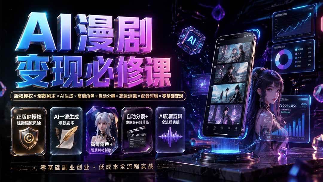 AI漫剧变现必修课:版权授权×爆款剧本×AI生成×高清角色×自动分镜×高级运镜×配音剪辑×零基础变现 图1