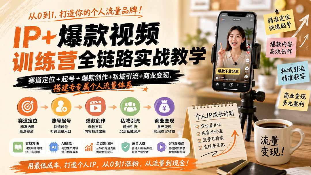 IP+爆款视频训练营全链路实战教学;赛道定位+起号+爆款创作+私域引流+商业变现,搭建专属个人流量体系 图1