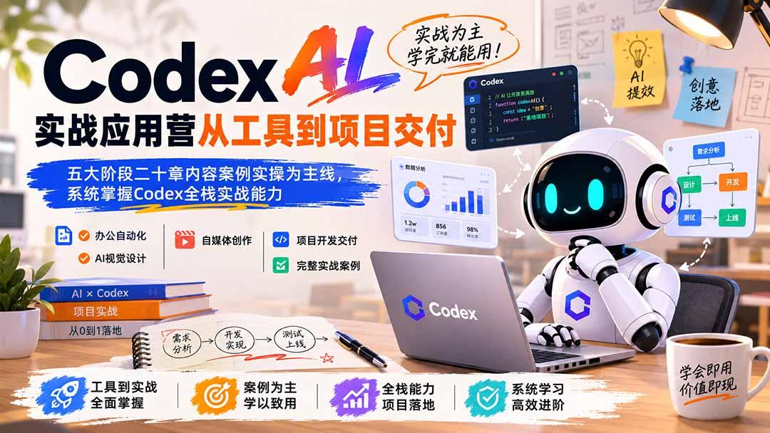 Codex AI实战应用营从工具到项目交付;五大阶段二十章内容案例实操为主线,系统掌握Codex全栈实战能力 图1