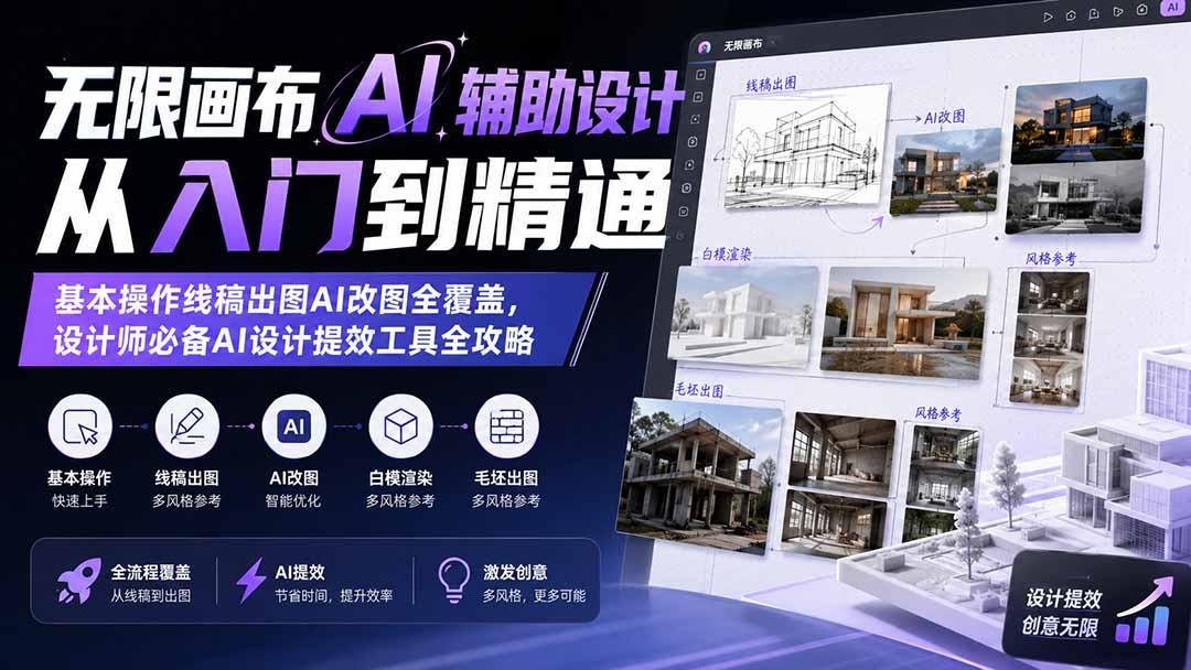 无限画布AI辅助设计从入门到精通；基本操作线稿出图AI改图全覆盖，设计师必备AI设计提效工具全攻略 图1