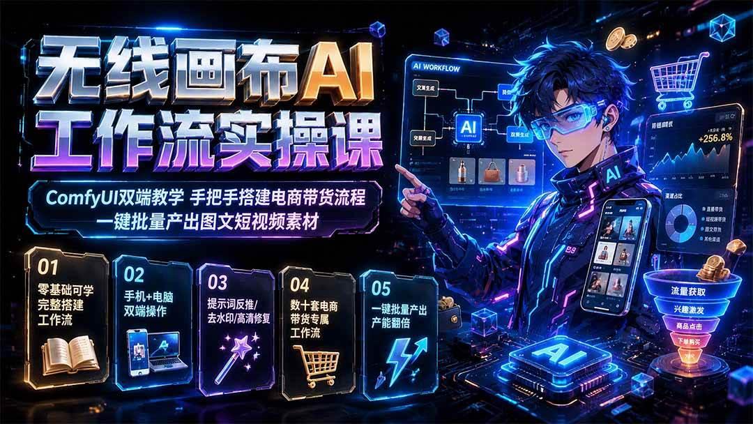 无线画布AI工作流实操课|ComfyUI双端教学,手把手搭建电商带货流程,一键批量产出图文短视频素材 图1