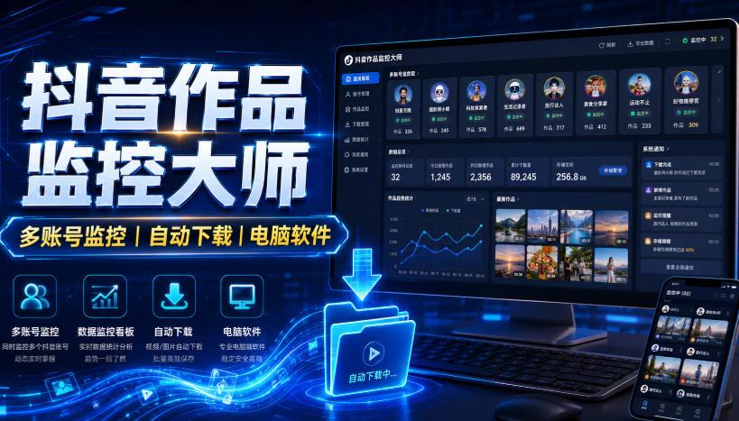 抖音作品监控大师,多账号监控丨自动下载丨电脑软件 图1