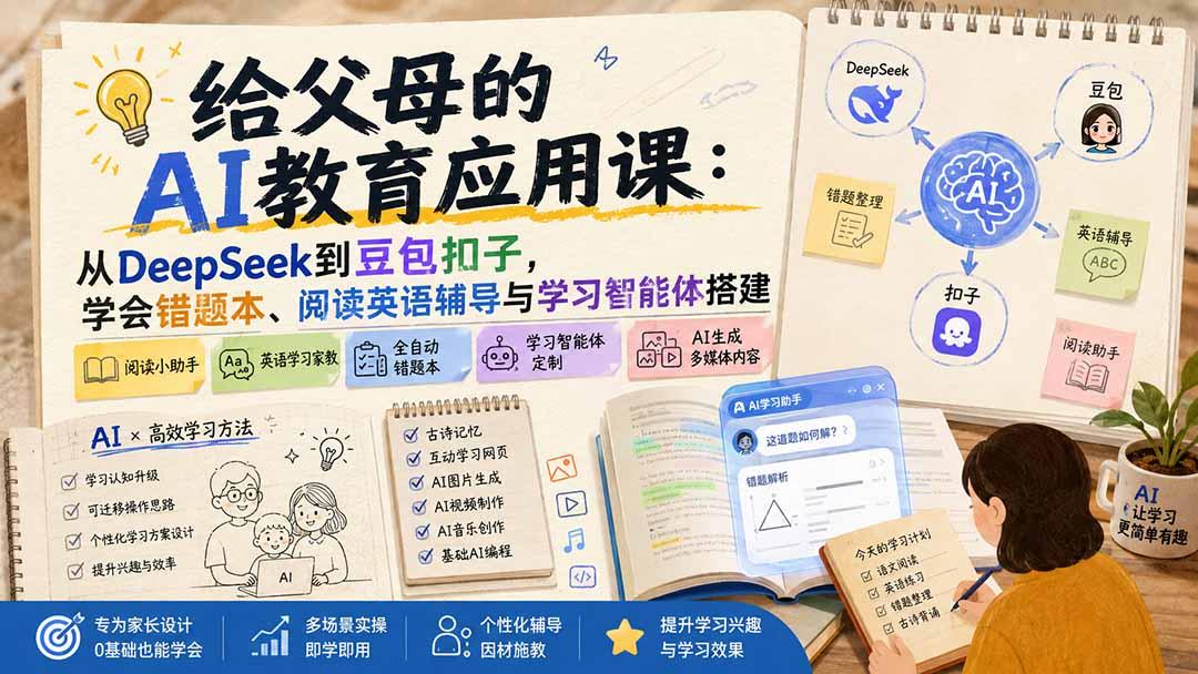 给父母的AI教育应用课：从DeepSeek到豆包扣子，学会错题本、阅读英语辅导与学习智能体搭建 图1