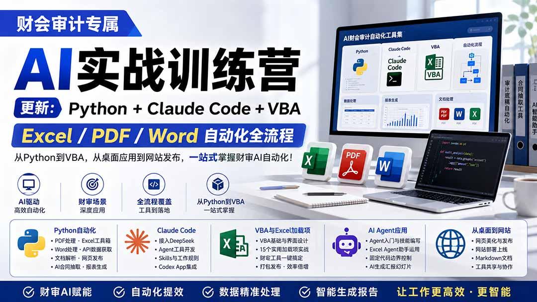 财会审计专属 AI实战训练营:Python+Claude Code+VBA,Excel/PDF/Word自动化全流程 (更新 图1