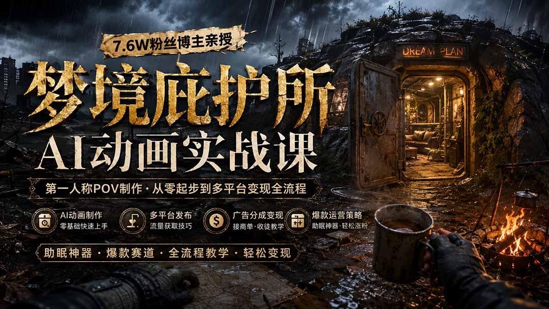 梦境庇护所AI动画实战课：7.6W粉丝博主亲授第一人称POV制作，从零起步到多平台发布变现全流程 图1