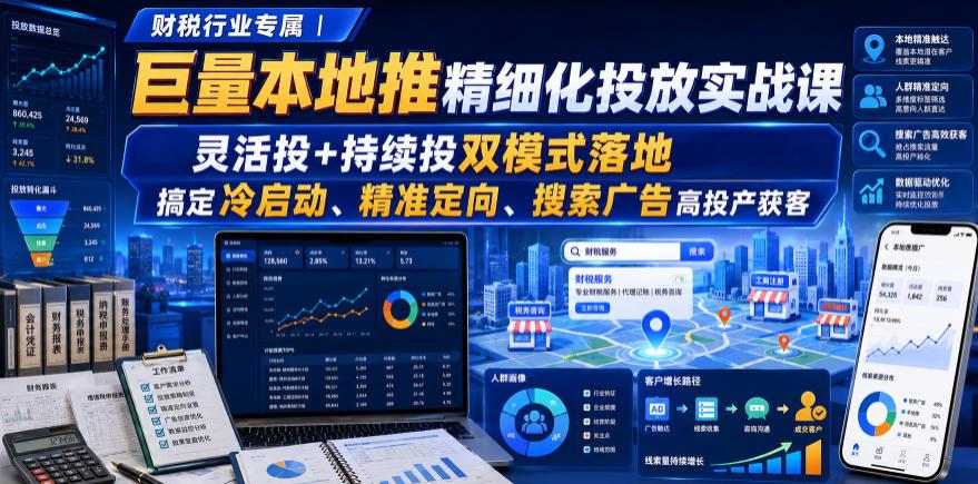财税行业专属|巨量本地推精细化投放实战课,灵活投+持续投双模式落地,搞定冷启动、精准定向、搜索广告高投产获客 图1