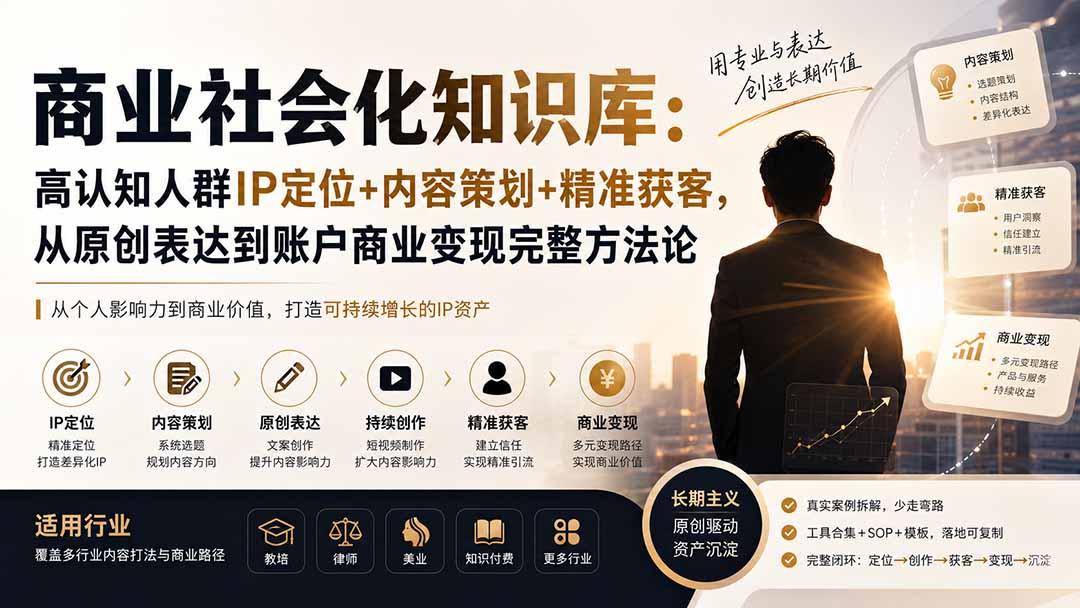 商业社会化知识库:高认知人群IP定位+内容策划+精准获客,从原创表达到账户商业变现完整方法论 图1