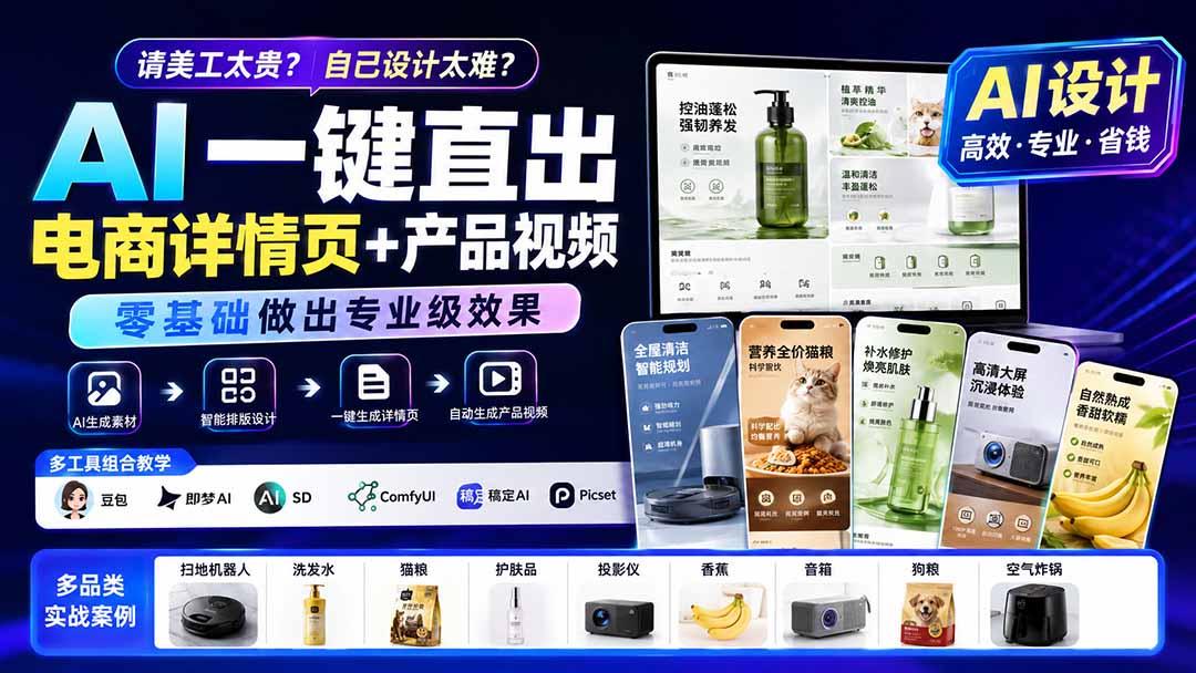 请美工太贵?自己设计太难?AI一键直出电商详情页+产品视频,零基础做出专业级效果 (更新0820 图1