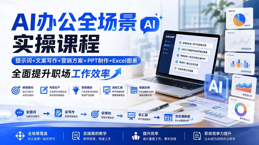 AI办公全场景实操课程：提示词+文案写作+营销方案+PPT制作+Excel图表，全面提升职场工作效率 图1