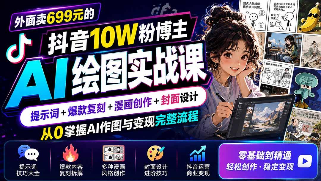 外面卖699元的抖音10W粉博主AI绘图实战课：提示词+爆款复刻+漫画创作+封面设计，从0掌握AI作图与变现完整流程 图1