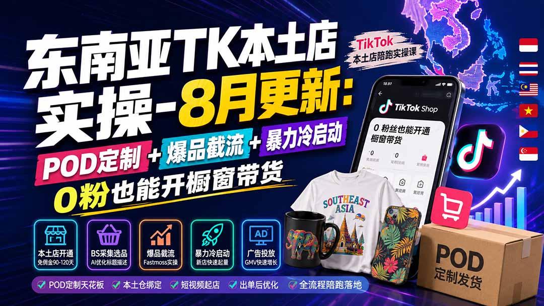 东南亚TK本土店实操-8月更新:POD定制+爆品截流+暴力冷启动,0粉也能开橱窗带货 图1