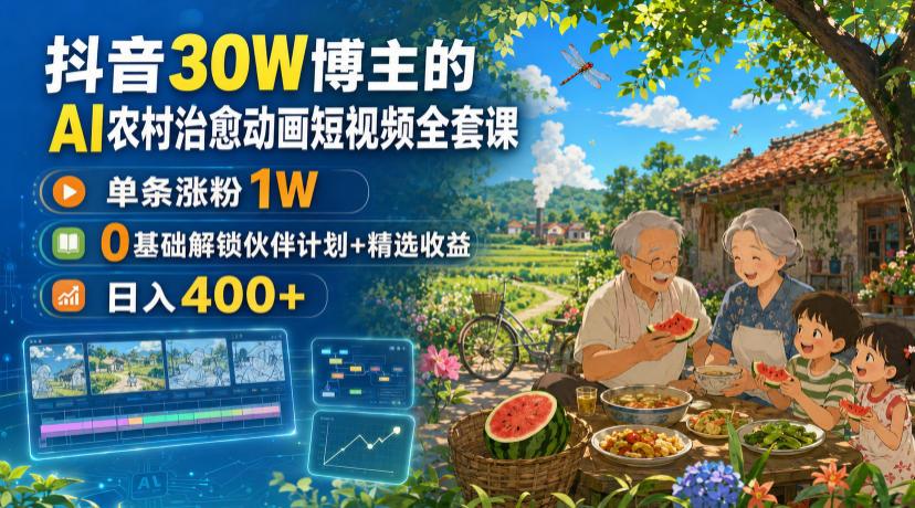抖音30W博主的AI农村治愈动画短视频全套课｜单条涨粉1W，0基础解锁伙伴计划+精选收益，日入400+ 图1