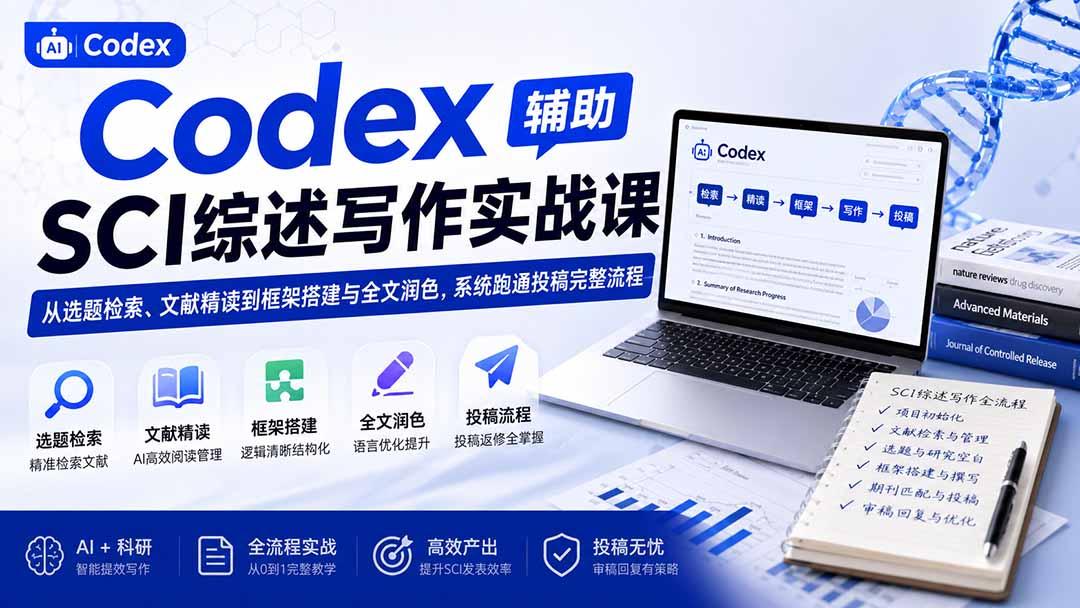Codex辅助SCI综述写作实战课——从选题检索、文献精读到框架搭建与全文润色,系统跑通投稿完整流程 图1