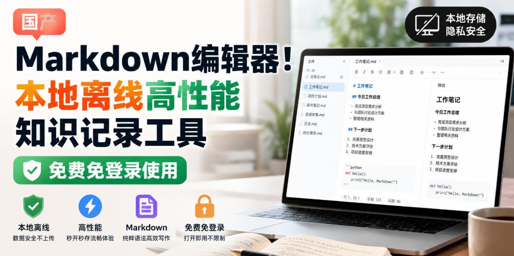 国产Markdown编辑器!本地离线高性能知识记录工具,免费免登录使用 图1