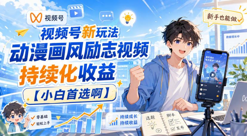 视频号新玩法动漫画风励志视频,持续化收益【小白首选啊】 图1