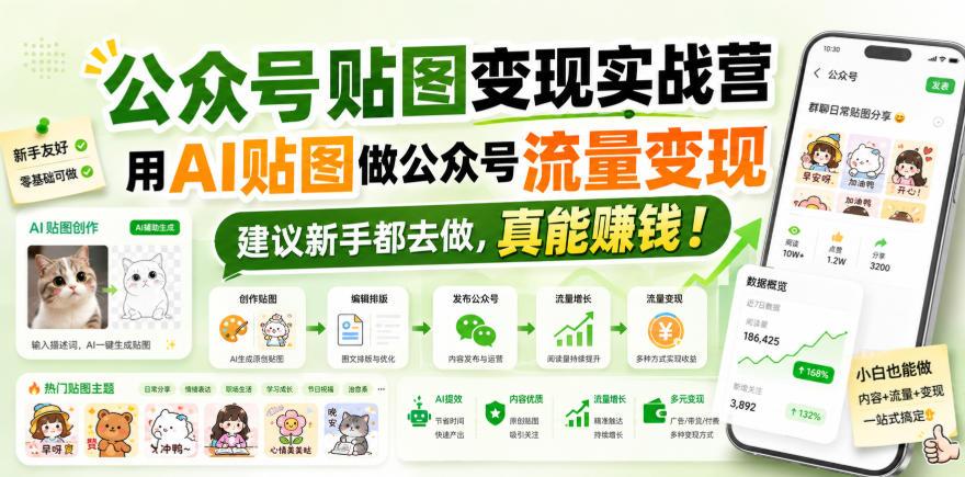公众号贴图变现实战营，用AI贴图做公众号流量变现，建议新手都去做，真能賺钱！ 图1