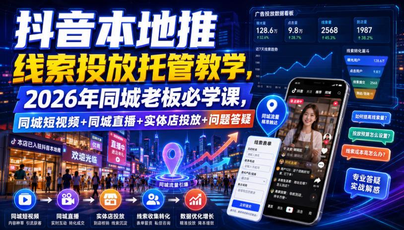 抖音本地推线索投放托管教学,2026年同城老板必学课,同城短视频+同城直播+实体店投放+问题答疑 图1