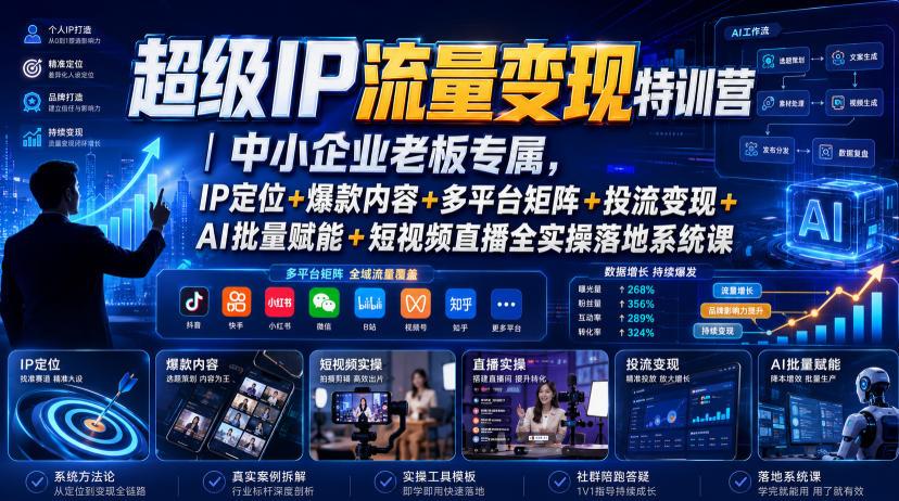 超级IP流量变现特训营｜中小企业老板专属，IP定位+爆款内容+多平台矩阵+投流变现+AI批量赋能+短视频直播全实操落地系统课 图1