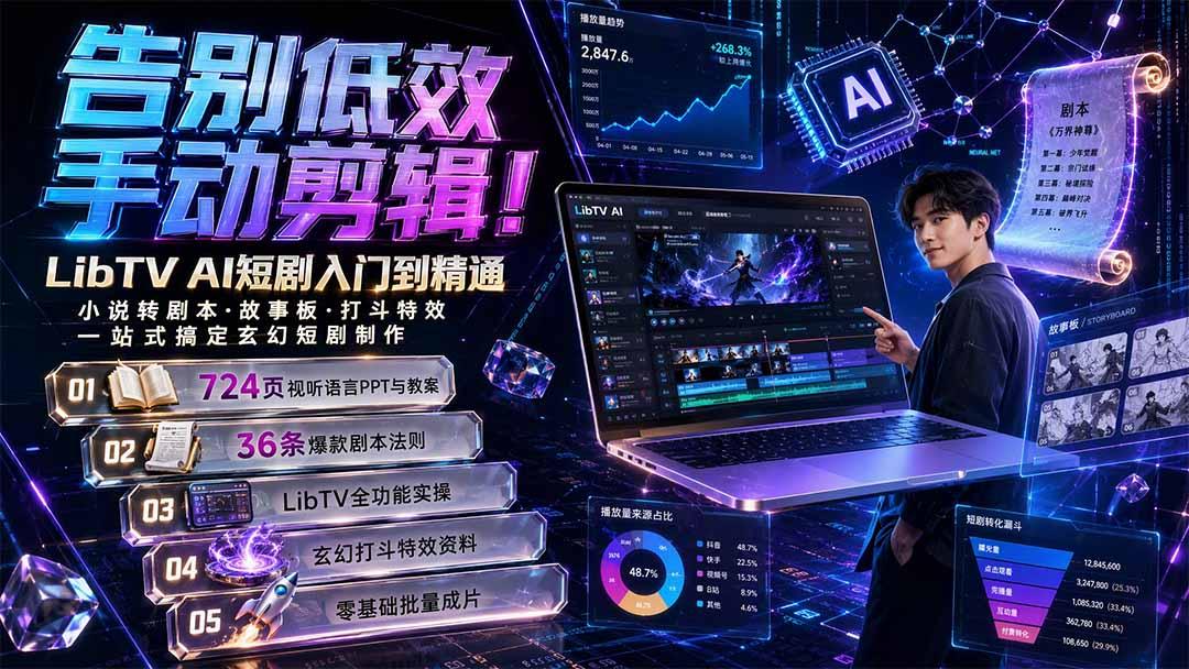 告别低效手动剪辑！LibTV AI短剧入门到精通，小说转剧本方法，故事板打斗特效一站式搞定玄幻短剧制作 图1