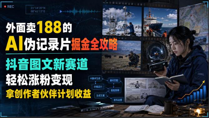 外面卖188的AI伪记录片掘金全攻略，抖音图文新赛道，轻松涨粉变现，拿创作者伙伴计划收益【文档】（更新） 图1