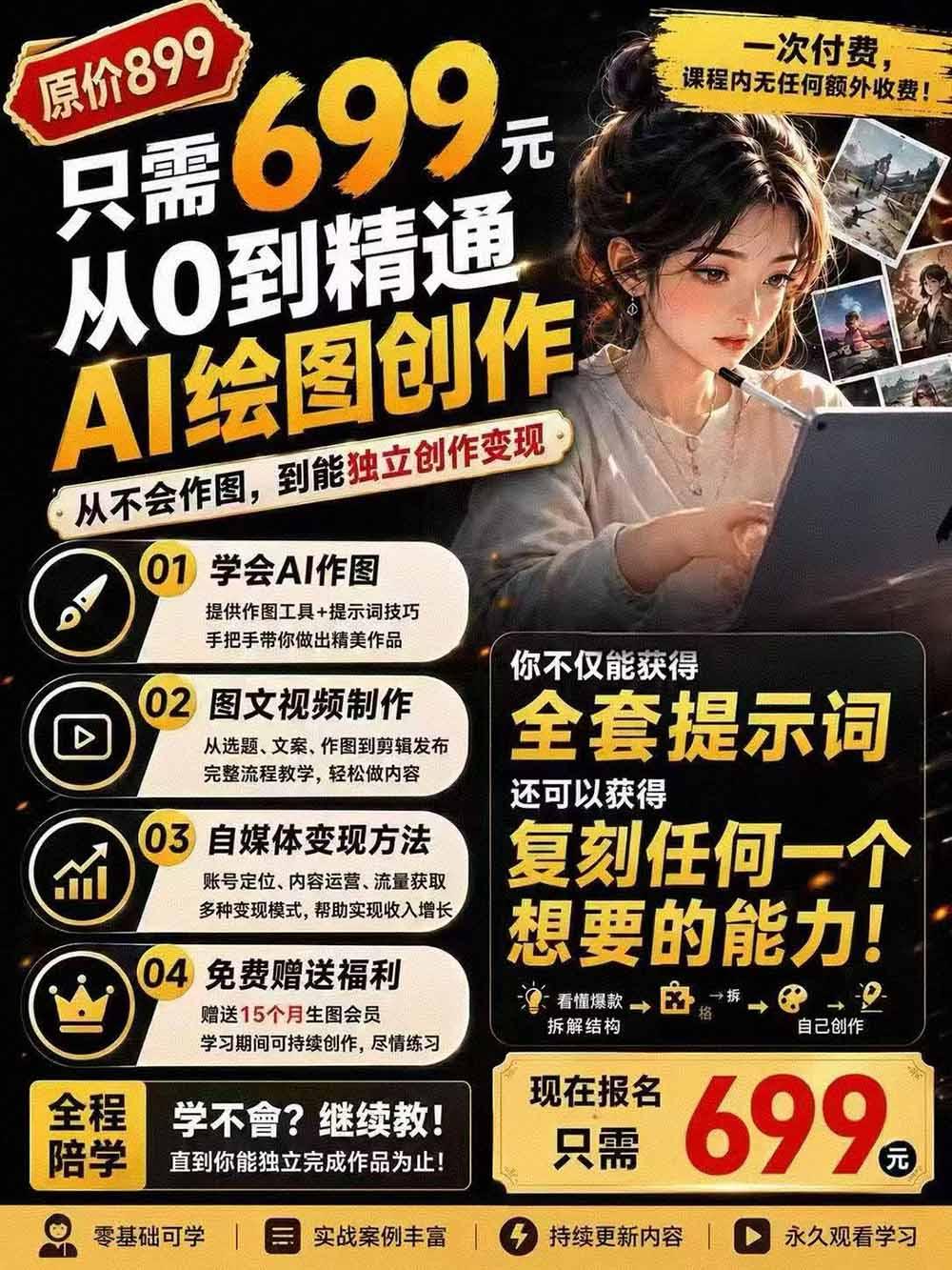 外面卖699元的抖音10W粉博主AI绘图实战课：提示词+爆款复刻+漫画创作+封面设计，从0掌握AI作图与变现完整流程 图2