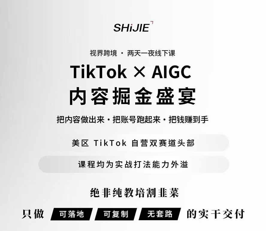 AIGC×TikTok美区短视频带货线下课;两天一夜完整回放,12小时高清视频收录头部操盘手全流程教学 图2