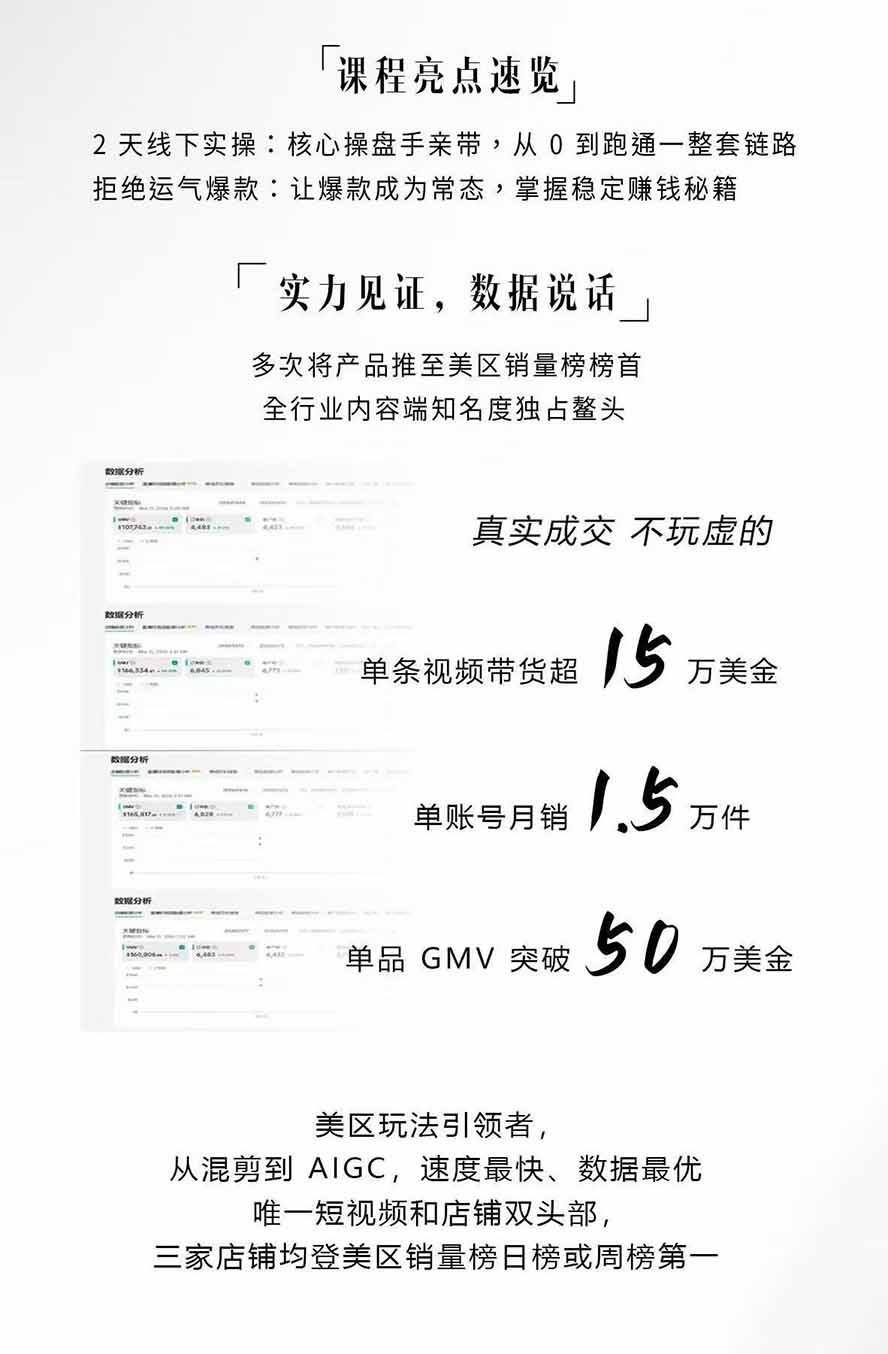 AIGC×TikTok美区短视频带货线下课;两天一夜完整回放,12小时高清视频收录头部操盘手全流程教学 图3