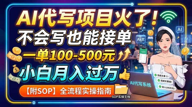 AI代写项目火了!不会写也能接单,一单100-500元,小白月入过万【附SOP】-三零资源
