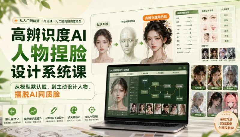 高辨识度AI人物捏脸设计系统课,从模型默认脸,到主动设计人物,摆脱AI同质脸 三零资源-三零资源