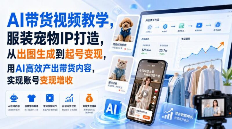AI带货视频教学，服装宠物IP打造，从出图生成到起号变现，用AI高效产出带货内容，实现账号变现增收 三零资源-三零资源