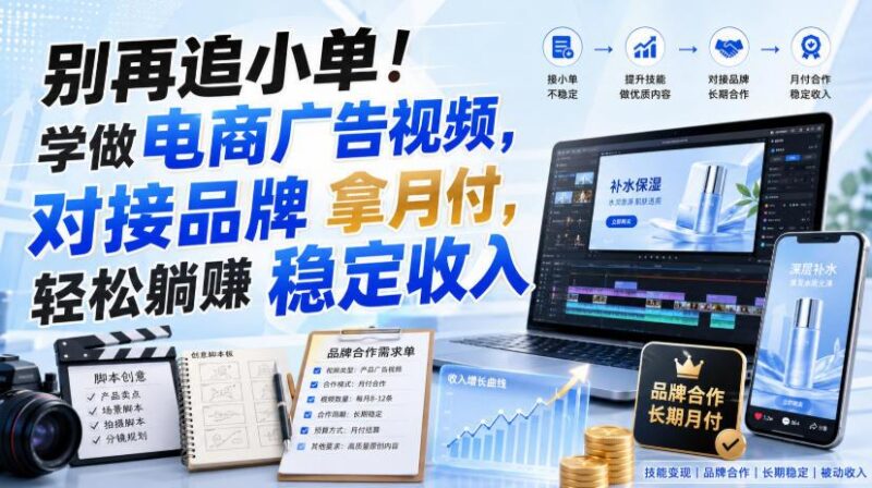别再追小单!学做电商广告视频,对接品牌拿月付,轻松躺賺稳定收入【原创双语字幕】 三零资源-三零资源