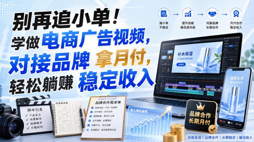 别再追小单!学做电商广告视频,对接品牌拿月付,轻松躺賺稳定收入【原创双语字幕】