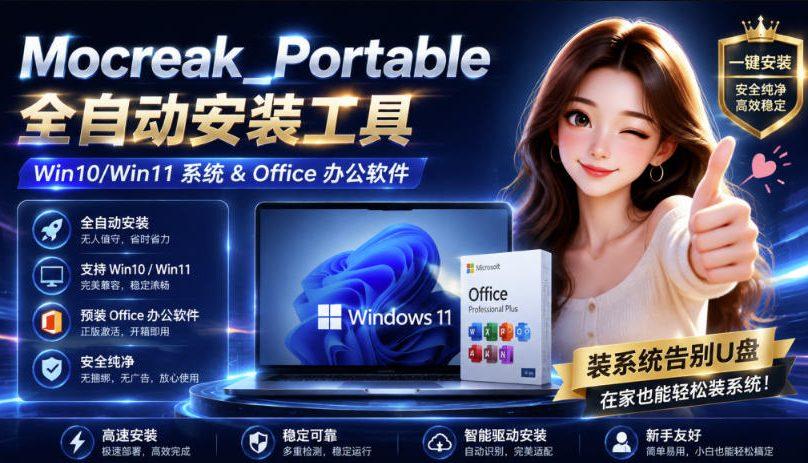Mocreak全自动安装office和win10、win11系统,告别U盘装系统,使用安全可靠